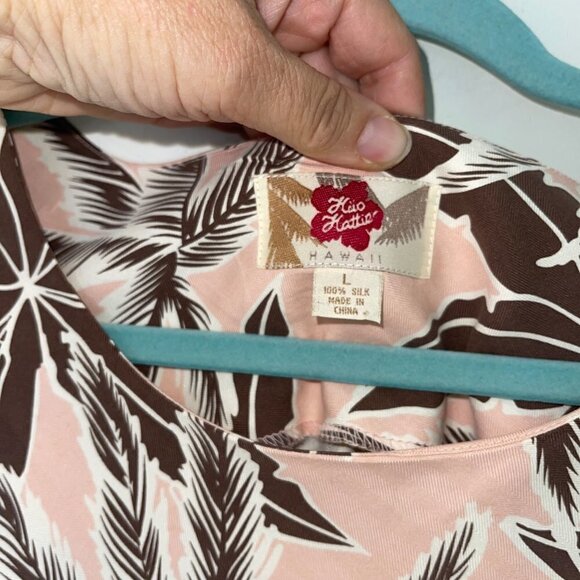 Hilo Hattie Womens Dress Size Large Pink Brown Floral Pure Silk Palm Tree - Picture 3 of 13